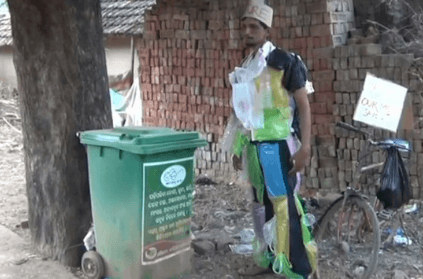 Man dressed up like dustbin conveys important message for society