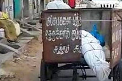 Dead body of old man transported in garbage cart