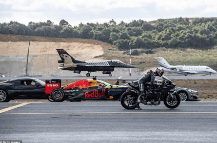 Ultimate race between superbike supercar private jet
