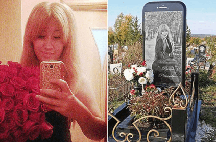 woman buried under tombstone shaped like an iPhone
