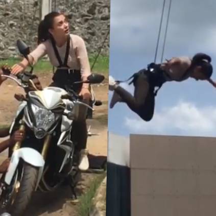 Amy Jackson stunt practicing video from 2point0 sets